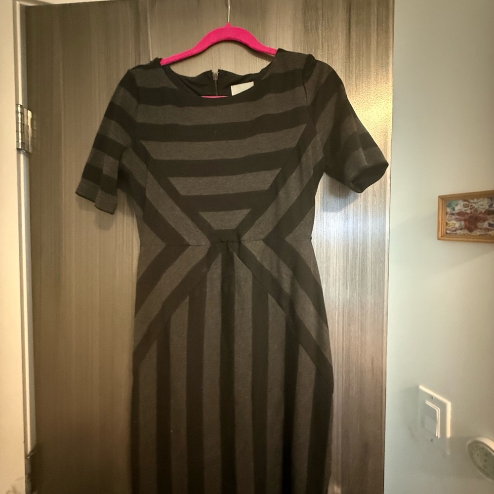 Maeve Black and Charcoal Striped Midi Dress